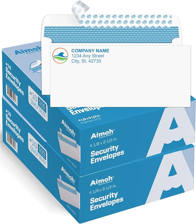 Aimoh 1000 Custom Printed #10 Security Self Seal Envelopes -Personalized by Aimoh