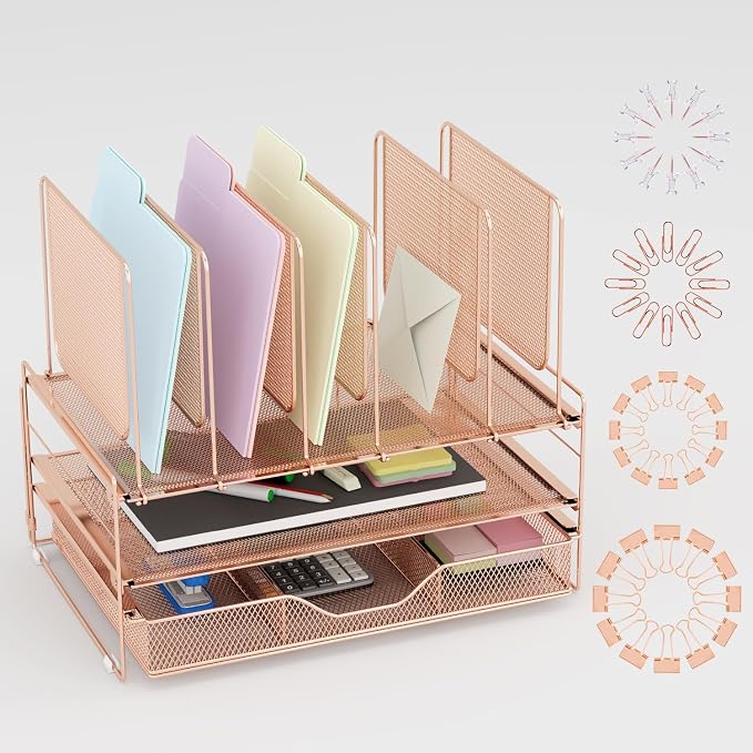 LEKETREE Rose Gold Desk Organizer, Office Organization by Stylishworkspaceeffortlessorganization