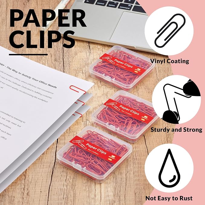 NEEWAY Small Paper Clips, 1.1 Inch Vinly Coated Colored Paperclips, 3 Pack of - Image 4