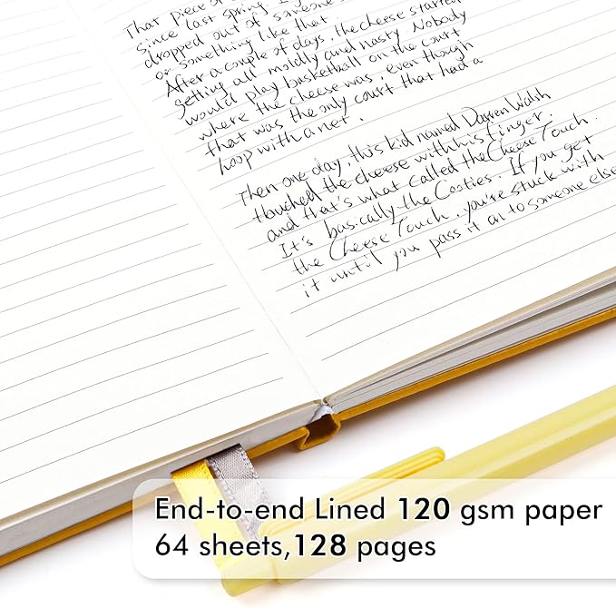 feela 24 Pack Journal Notebook for Work, Business Notebook Bulk Hardcover Lined Writing Journal with Pen Holder for Men Women Note Taking, with 24 Black Pens, 120 GSM, 5.1”x8.3”, A5, Yellow-DeskLoop Office