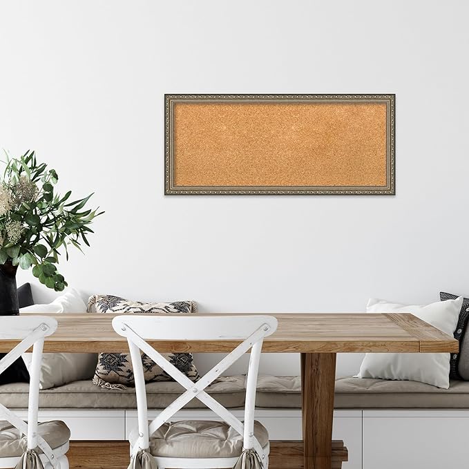 Amanti Art Natural Cork Board for Wall, 14x32 Vision Board with Silver Wood Frame, Medium Corkboard Office Decor for Home Organization, Traditional Corkboard Pinboard to display items for home-DeskLoop Office