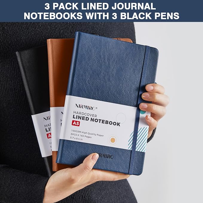 Lined Journal Notebook, with Pen, Leather Hardcover, 3 Pack, - Image 7