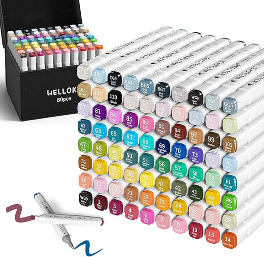 WELLOKB Alcohol Markers, 80 Colors Dual Tip Permanent Art Markers by WELLOKB