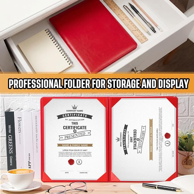 Tenare 10 Pcs Red Leather Certificate Holder 8.5 x 11 PU Phd Bachelor Master - Image 6