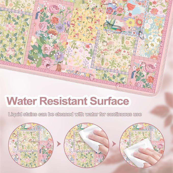 iCasso Pink Desk Mat for Keyboard and Mouse, Large Mouse Pad, Floral Desk Pad - Image 5