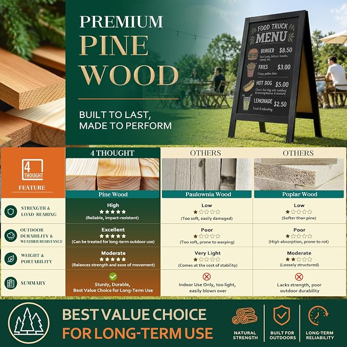 4 THOUGHT A-Frame Double-Sided Magnetic Chalkboard 40"x20", Solid Pine Wood - Image 3