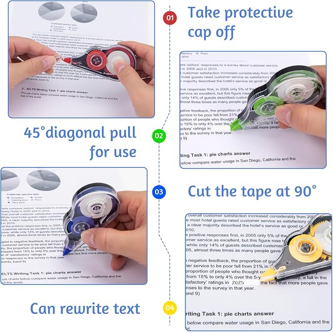 4 Pcs Colorful Correction Tape, Smooth White Wrong Out Tear-Resistant Bulk - Image 4
