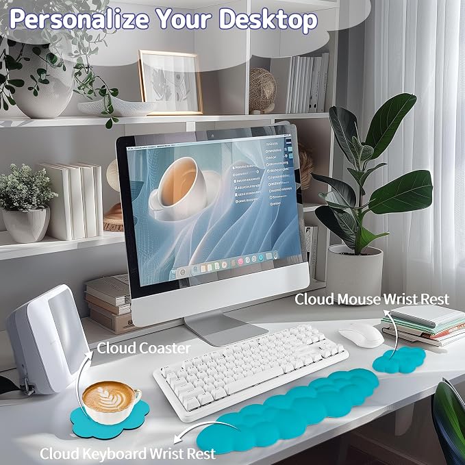 Sushret Cloud Wrist Rest Keyboard, Cloud Keyboard Wrist Pad Set - Image 2