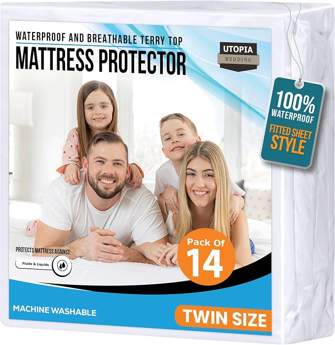 Twin Size Mattress Protector Waterproof 14 Pack, Premium 200 GSM Terry Mattress by UTOPIABEDDING