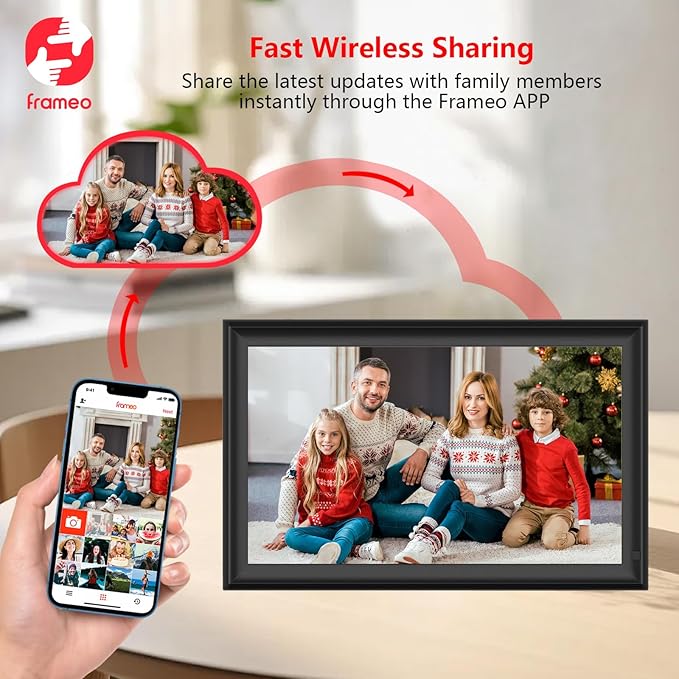 FRAMEO 15.6 inch Digital Picture Frame,Large WiFi Photo Frame 32GB,FHD IPS Touch Screen, Wall-Mounted,Share Photo/Video, Living Room Elderly Parents Birthday-DeskLoop Office