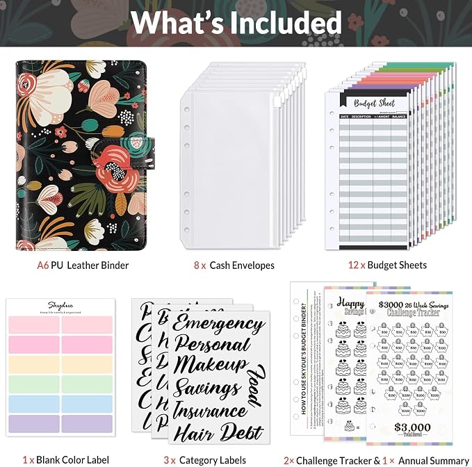 SKYDUE Budget Binder with 8Pcs Cash Envelopes, and Category Labels - Image 3