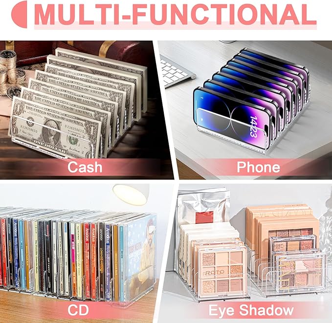 Vowcarol 2 Packs Acrylic Mail Organizer 7 Slots Cash Tray - Image 5