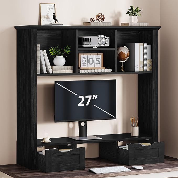 Desk Shelf with Computer Monitor Stand, 37.4''W Desktop Bookshelf Display Rack by Homiflex