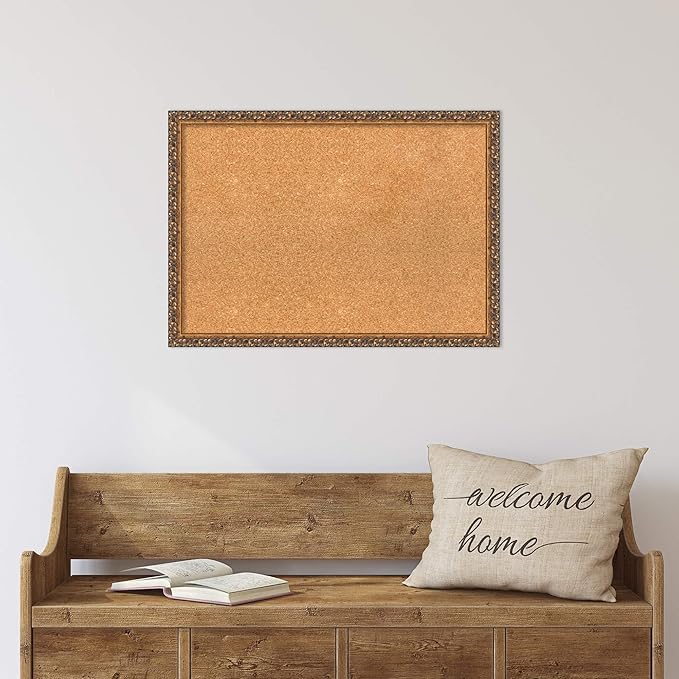 Amanti Art Natural Cork Board for Wall, 20x28 Vision Board with Bronze Frame, Medium Corkboard Office Decor for Home Organization, Traditional Corkboard Pinboard to Display Items for Home-DeskLoop Office