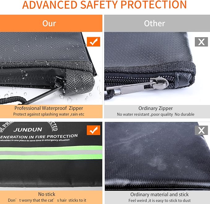 JUNDUN Fireproof Money Bag, 10.6"x6.7" Waterproof and Fireproof Cash Bag - Image 4
