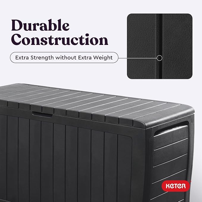Keter Marvel Plus 71 Gallon Resin Deck Box-Organization and Storage for Patio Furniture Outdoor Cushions, Throw Pillows, Garden Tools and Pool Toys, Dark Grey-DeskLoop Office