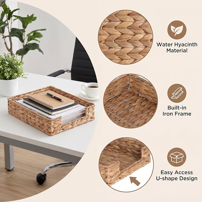 Letter Tray Water Hyacinth, Wicker Desk Organizer - Image 3