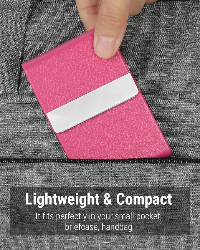 MaxGear Business Card Holder, PU Leather Business Card Case, Rose Red | - Image 6