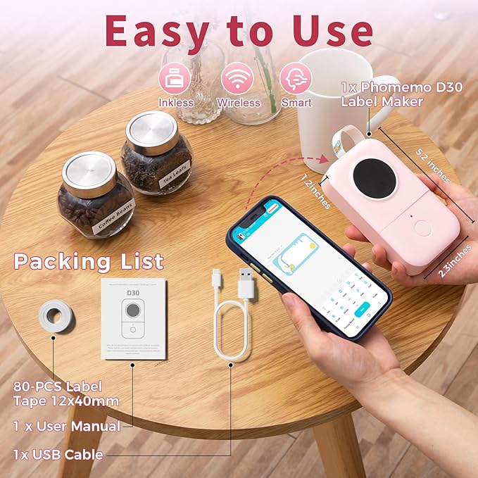 Phomemo Label Maker Machine, D30 Portable Handheld Bluetooth Mini Label Printer, Multiple Templates Smartphone Thermal Small Label Maker for Kids School Items, Classroom Teacher Supplies, Easy to Use-DeskLoop Office