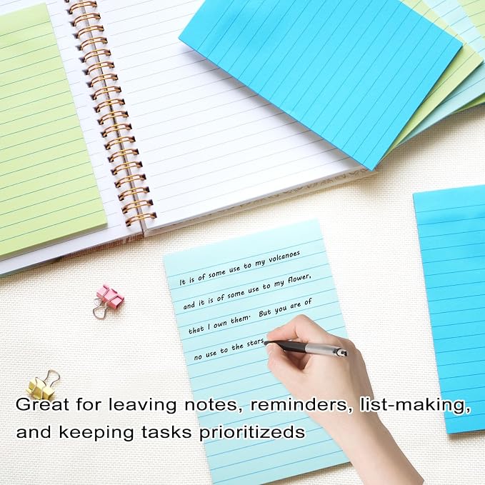 9 Pack Lined Sticky Notes with Lines 4X6 in Post, Aquatic Themed Colors Large - Image 3