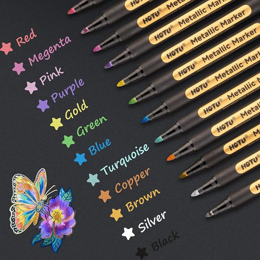 HOTU Metallic Marker Pens, 12 Metallic Paint Markers 2MM Medium Point by HOTU