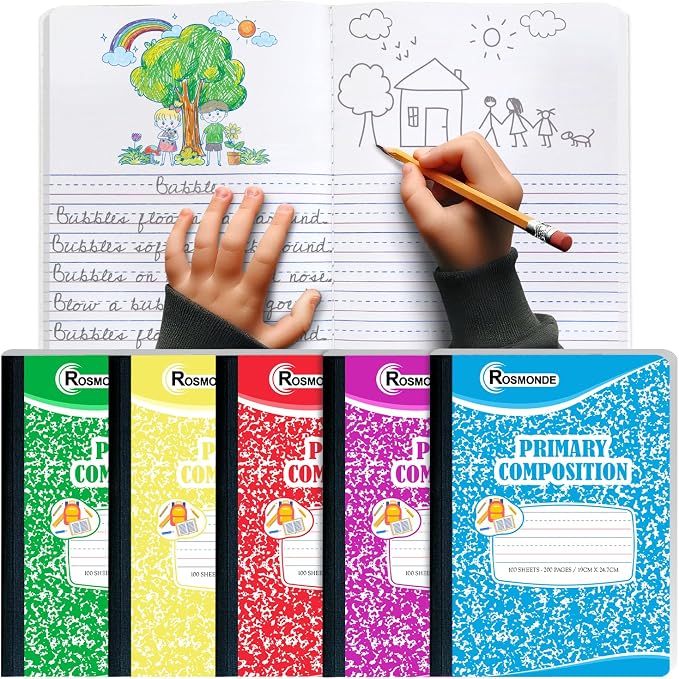 Rosmonde Composition Notebook 5 Pack, Grades K-2 Primary Ruled, 200 Pages by Rosmonde