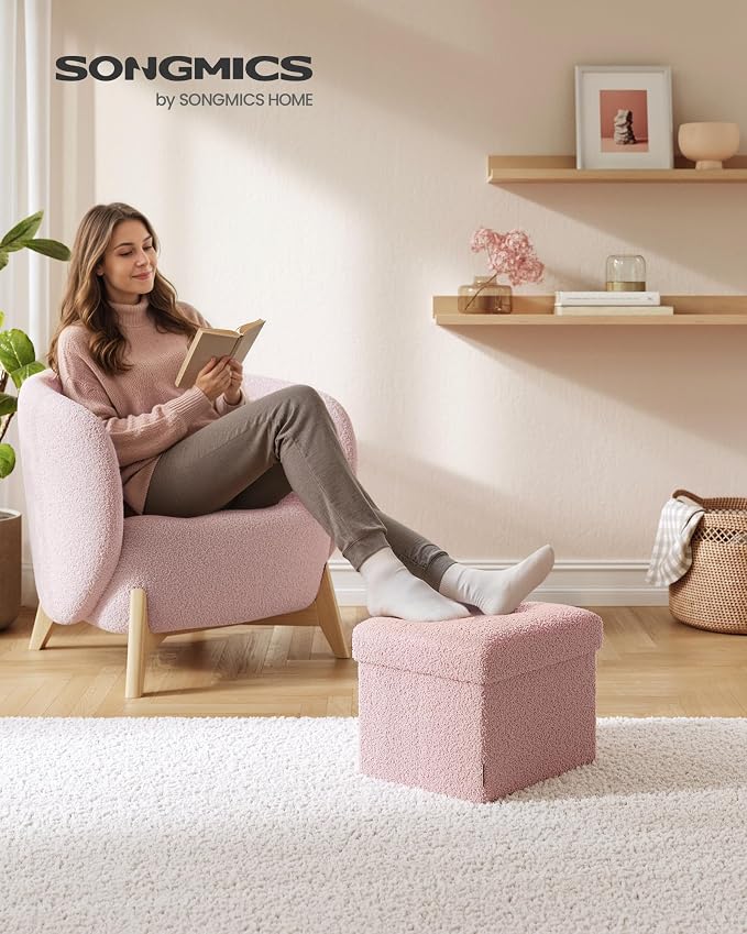 SONGMICS Small Folding Storage Ottoman, Foot Rest Stool, 12.2 x 16.1 x 12.2 - Image 2