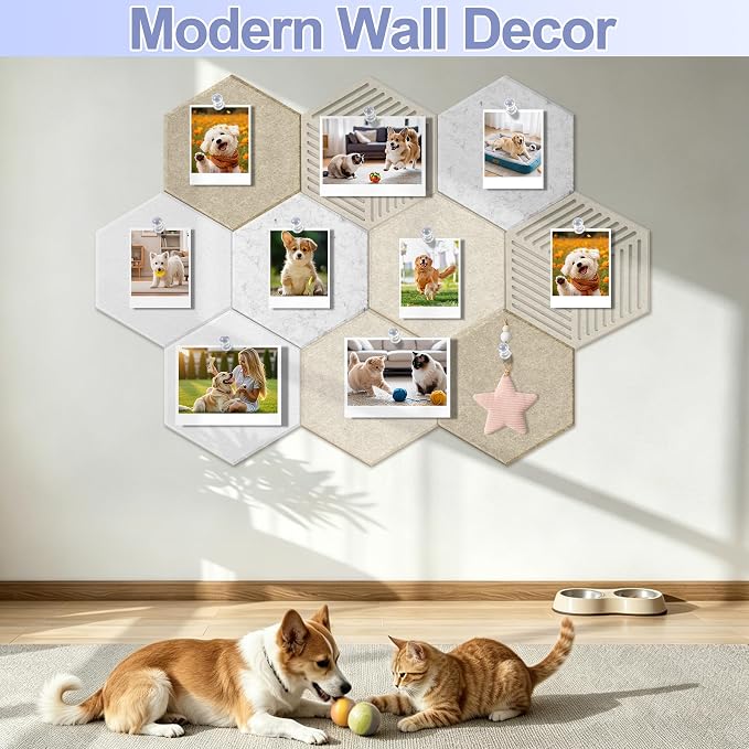 10PCS Hexagon Cork Board Tiles, Self-Adhesive Felt Bulletin - Image 4