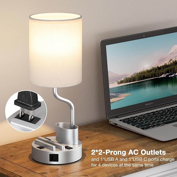 Grey Bedside Table Lamps for Bedroom Set of 2 - Image 3