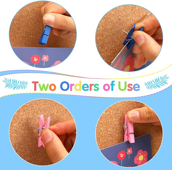 SANNIX 50Pcs Wooden Push Pin Clips, Bright Thumb Tack Clips - Image 6