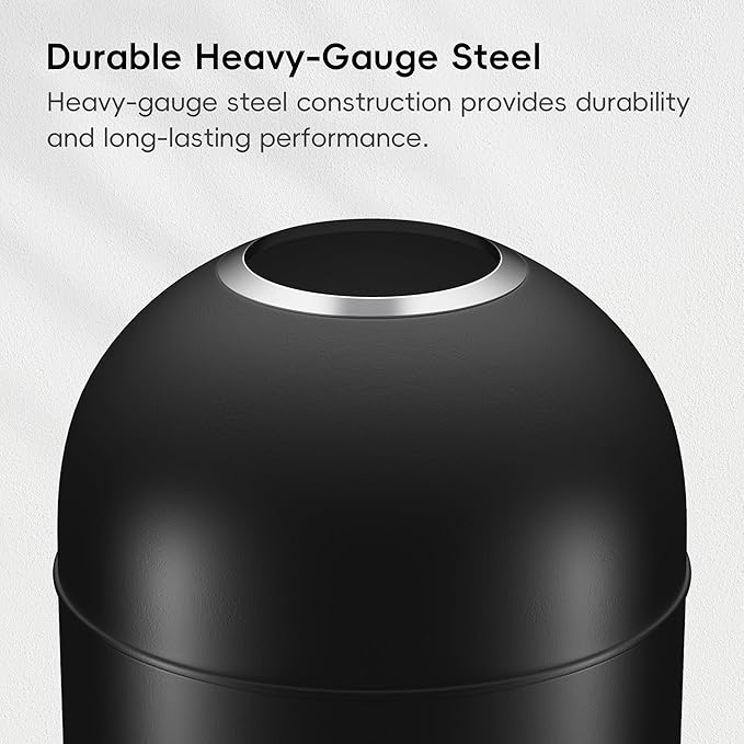 EKO Eternal 56L/15 Gallon Large Capacity Tall Commercial Trash Can, Round Open Top Waste Bin for Indoor and Outdoor, Black Steel Heavy-Duty, Durable Metal Garbage Bin for Home, Office, Restaurant-DeskLoop Office