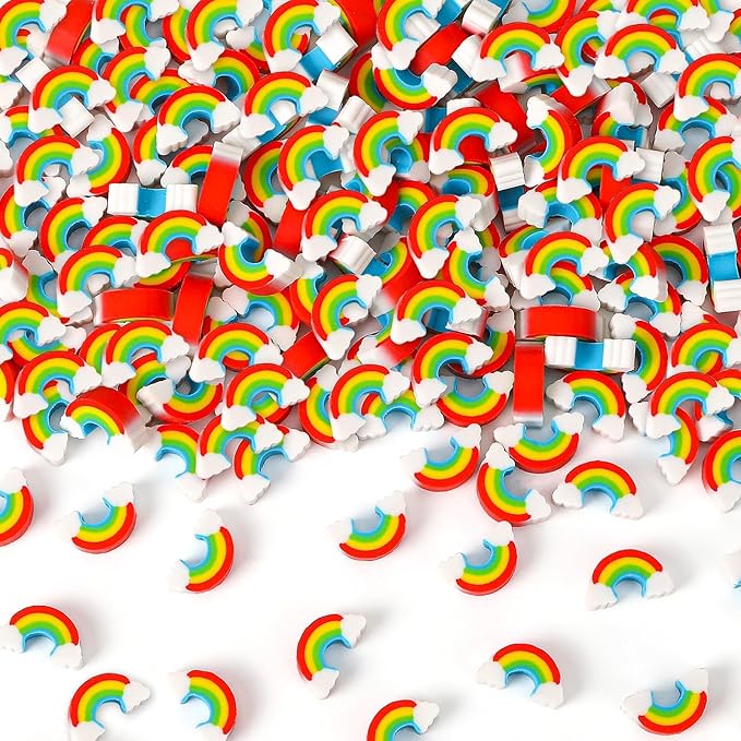 JUNEBRUSHS 150Pcs Rainbow mini Erasers, St. Patrick's Mini Erasers Cute Pencil by JUNEBRUSHS