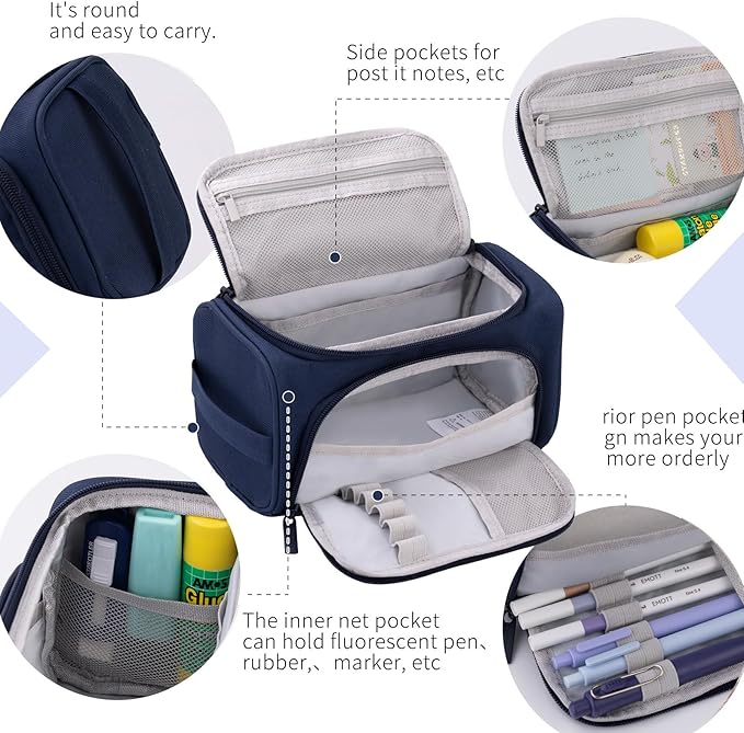 HVOMO Big Capacity Pencil Case High Large Storage Pouch Marker Pen Case Travel Simple Stationery Bag School College Office Organizer for Teens Girls Adults Student（Blue）-DeskLoop Office