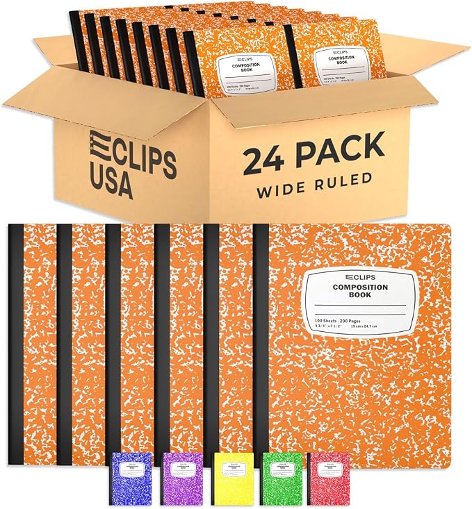 Composition Notebook Wide Ruled Composition Notebooks Bulk Orange Marble Hard by E-CLIPSUSA