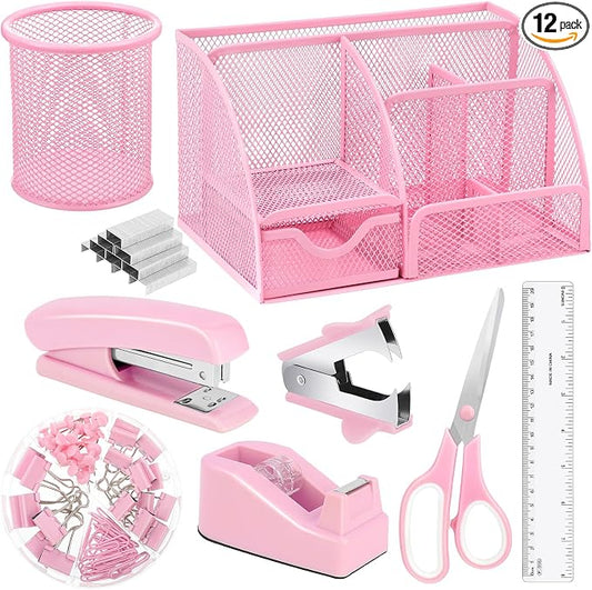 auroray Pink Desk Organizers and Accessories, Tape Dispenser, 1000 Staples by auroray