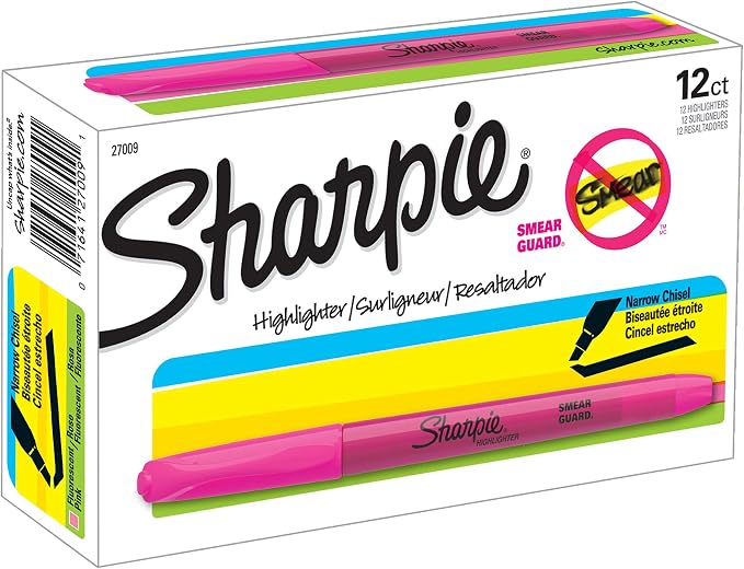 Sharpie 27009 Pocket Style Highlighters, Chisel Tip, Fluorescent Pink, Box of 12 by Unknown