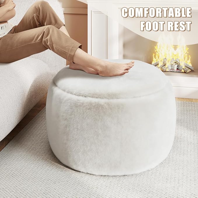 Gericco Round Pouf Ottoman Foot Rest, 29 X 18Inch Floor Poufs Footstool - Image 5
