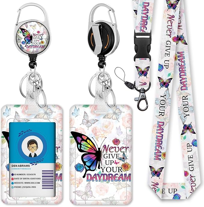 Butterfly Flower Lanyards for Id Badges, Cute ID Badge Holder by IMMATURUS