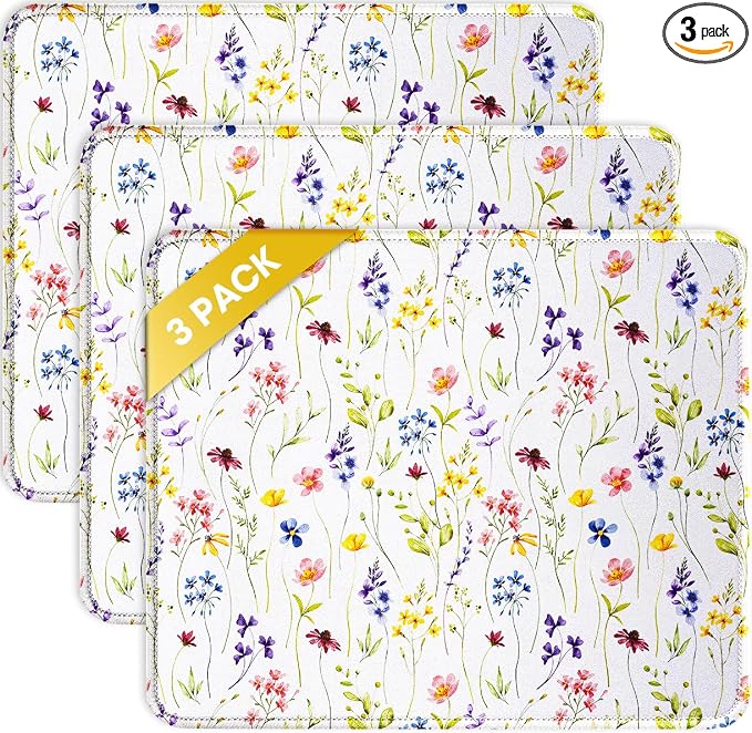 JIKIOU 3 Pack Mouse Pad with Stitched Edge, Portable Size-10.2x8.3in Flowers | by JIKIOU