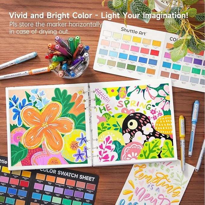 Shuttle Art Automatic Ink Control Acrylic Paint Markers, 48 Colors Brush Tip Acrylic Paint Pens for Rock Painting, Ceramic, Wood, Canvas, Glass, Stone, Fabric, Card Making, DIY & Art Supplies-DeskLoop Office