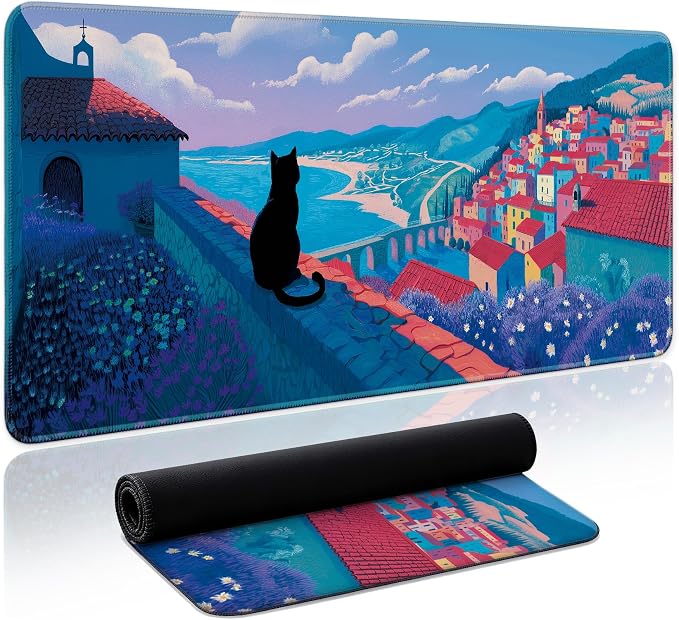 Aesthetic Desk Mat, Cute Hillside Cat Desk Pad Protector by Zotia