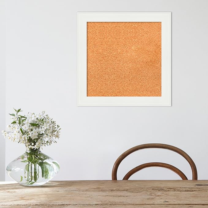 Amanti Art Natural Cork Board for Wall, 19x19 Vision Board with White Frame, Small Corkboard Office Decor for Home Organization, Casual Corkboard Pinboard to Display Items for Home Organization in-DeskLoop Office