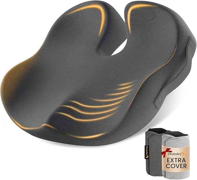 ProtoArc Extra Large Seat Cushions for Office Chairs, Ergonomic Memory Foam Seat Cushion for Home, Extra Cover, Car Seat Cushions for Driving, Pressure Relief Pad for Sciatica - Dark Gray-DeskLoop Office