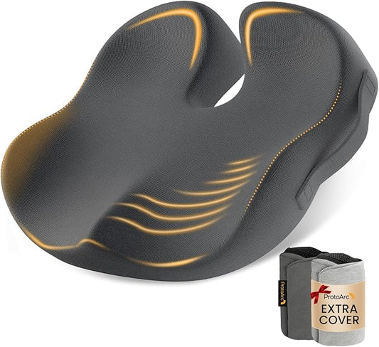 ProtoArc Extra Large Seat Cushions for Office Chairs, Ergonomic Memory Foam Seat Cushion for Home, Extra Cover, Car Seat Cushions for Driving, Pressure Relief Pad for Sciatica - Dark Gray-DeskLoop Office