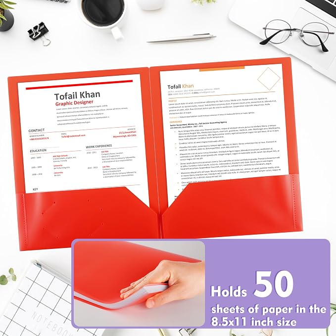 pmybupo 25 Pack Red 2 Pocket Folders Heavy-Duty Plastic Folders - Image 4