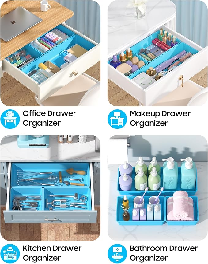 10 Pack Large Size Plastic Drawer Organizers Set, 3 Sizes Desk Drawer Organizer - Image 5