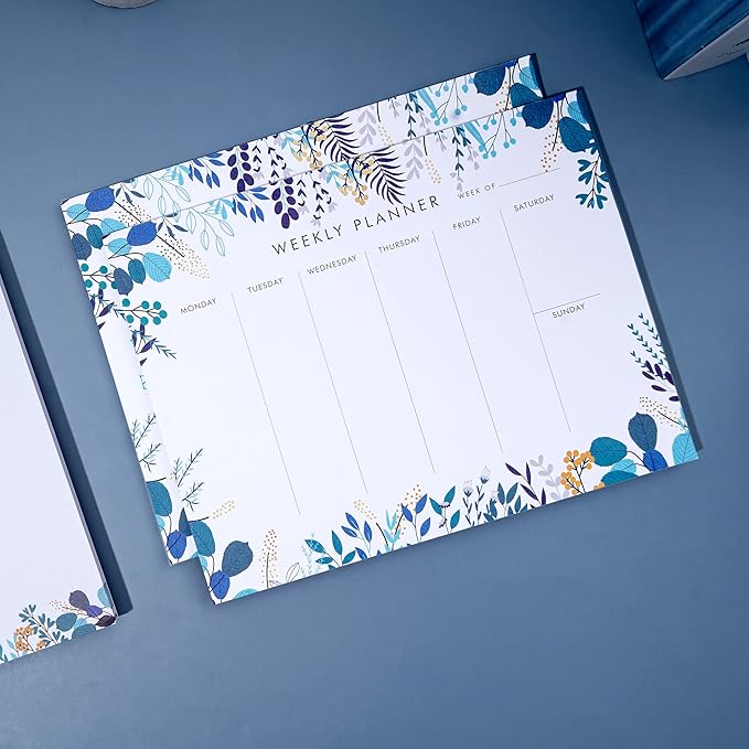 2 Pack Weekly Planner Notepad Tear Off Set of 2 Weekly Calendar Pad 52 Undated To Do List Notepad Desk Planning Pads Productivity Tracker for Work School Home Goals Notes Schedule Ideas, Blue-DeskLoop Office