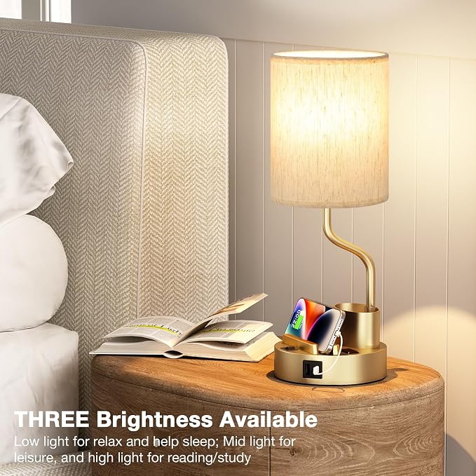 Gold Bedside Table Lamps for Bedroom Set of 2 - Image 5