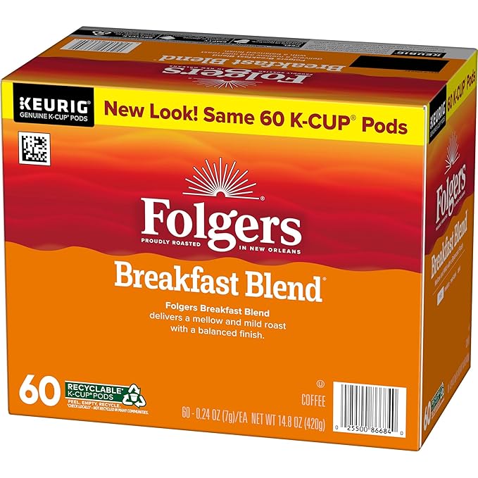 Folgers Breakfast Blend Coffee, Mild Roast, Keurig K-Cup Pods, 10 Count (Pack of 6)-DeskLoop Office