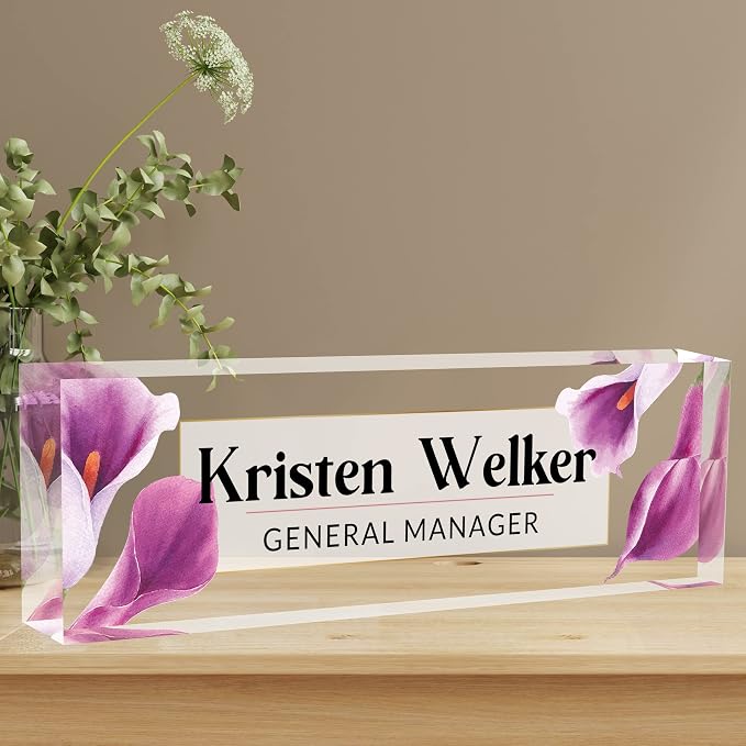 Desk Name Plate Personalized, Premium Clear Acrylic Desk Name Plate, by Custom